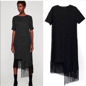 Zara Black Asymmetrical Fringe Dress